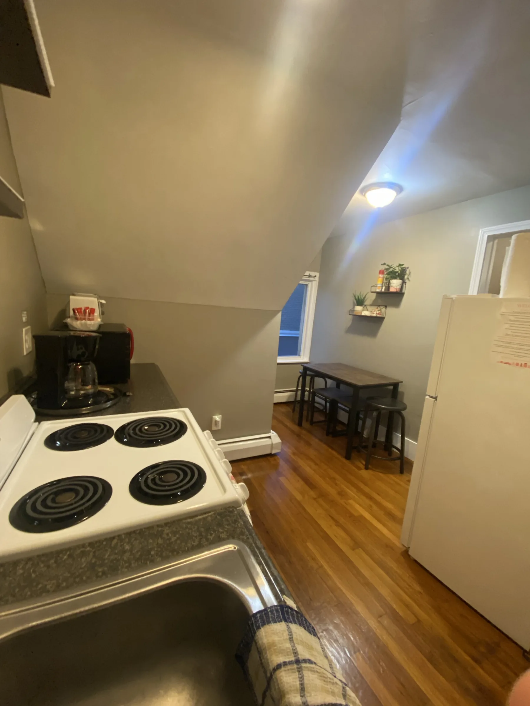 Kitchen dining area and refrigerator